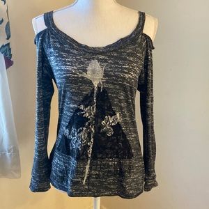 Grey Cold Shoulder Teenage Runaway Long Sleeve Shirt with Lace Design